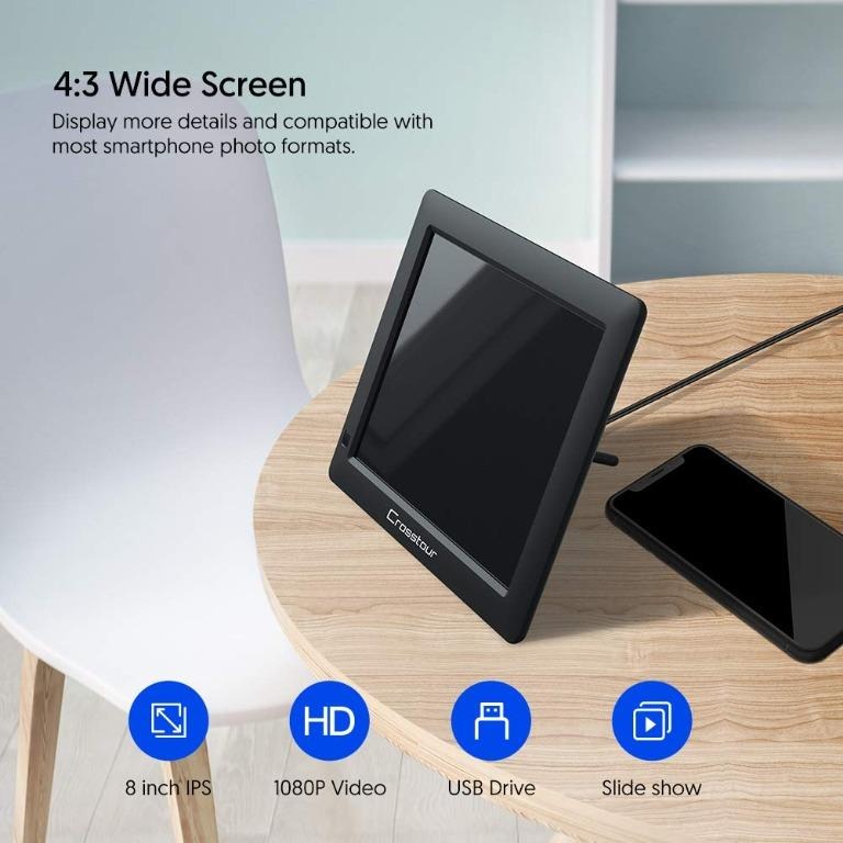 Crosstour Digital Photo Frame 8 Inch, Wide Screen Electronic Picture