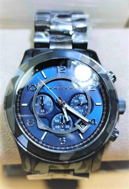 FOR SALE MICHAEL KORS OVERSIZED RUNWAY BLUE -TONE CAMO WATCH, Luxury,  Watches on Carousell