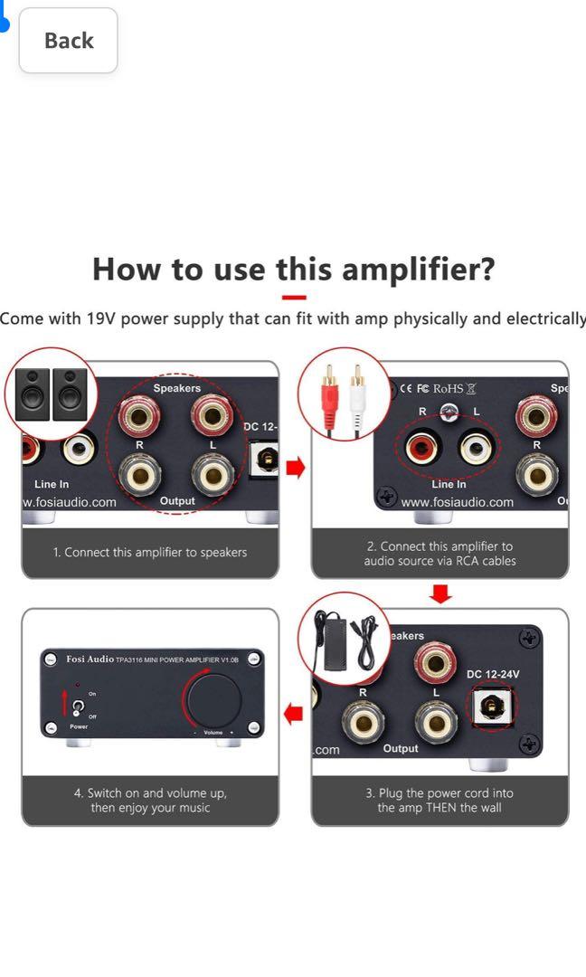 Fosi Audio V1.0B 2 Channel Amplifier Stereo Audio Amp Mini HiFi Class