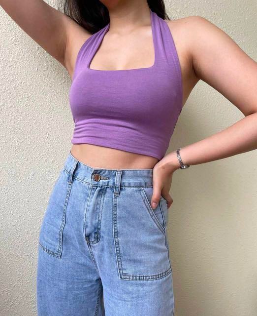 Halter Neck Top in Purple, Women's 