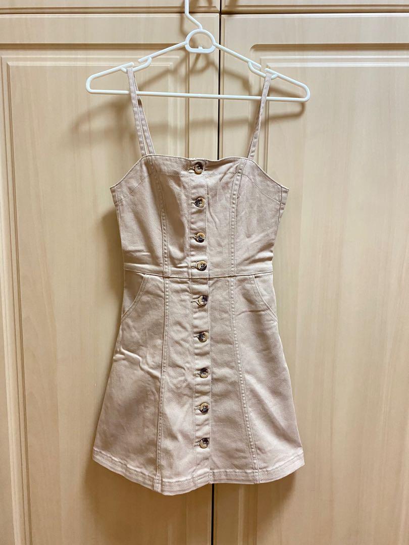 nude denim dress Nude Washed Stretchy Denim Strapless Mini Dress