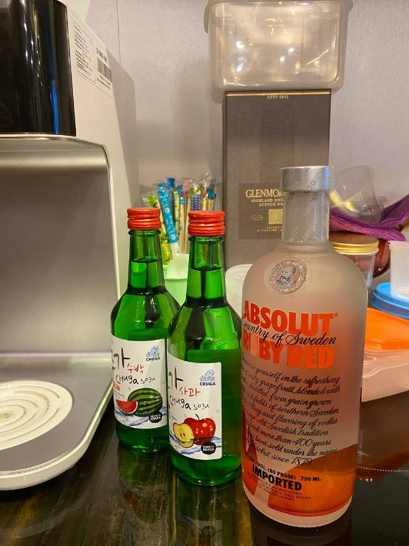 House Removal Sale On Absolut Vodka Korean Soju Flavour Soju Of Chuga Soju Food Drinks Alcoholic Beverages On Carousell