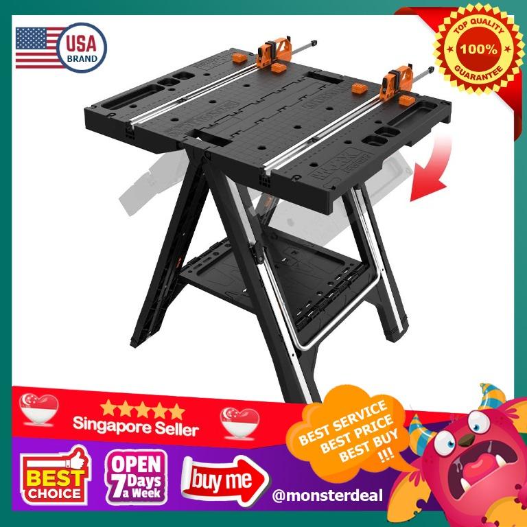 Worx Pegasus Multi-Function Work Table Workbench Sawhorse Quick Clamps Pegs Home 