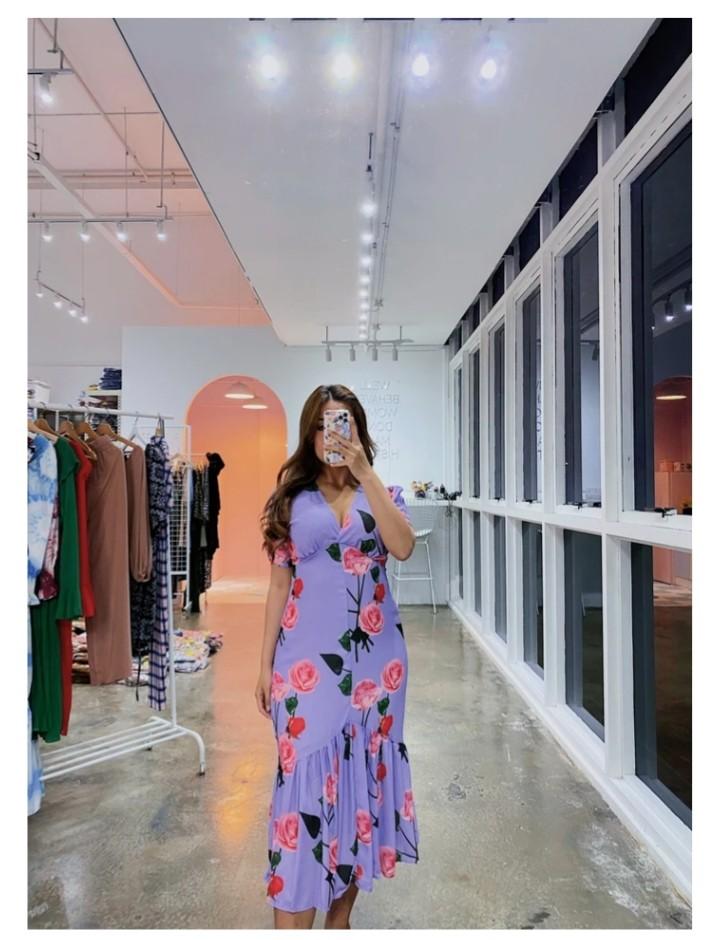 Floral fishtail midi dress hot sale
