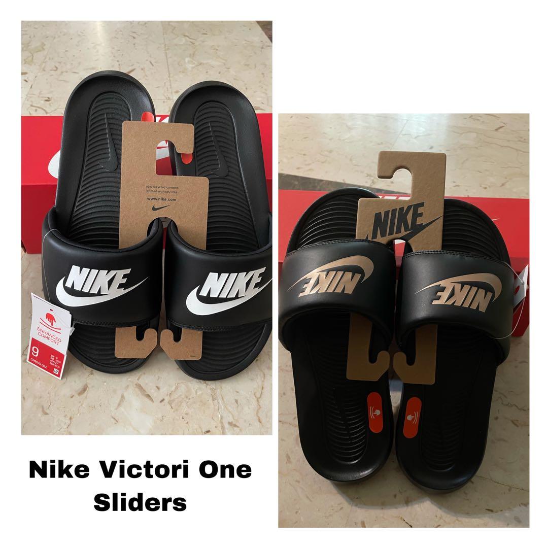 price reduced) 3 design Nike Victori One/Benassi JDI Sliders black women  men US 7/9, Men's Fashion, Footwear, Flipflops and Slides on Carousell