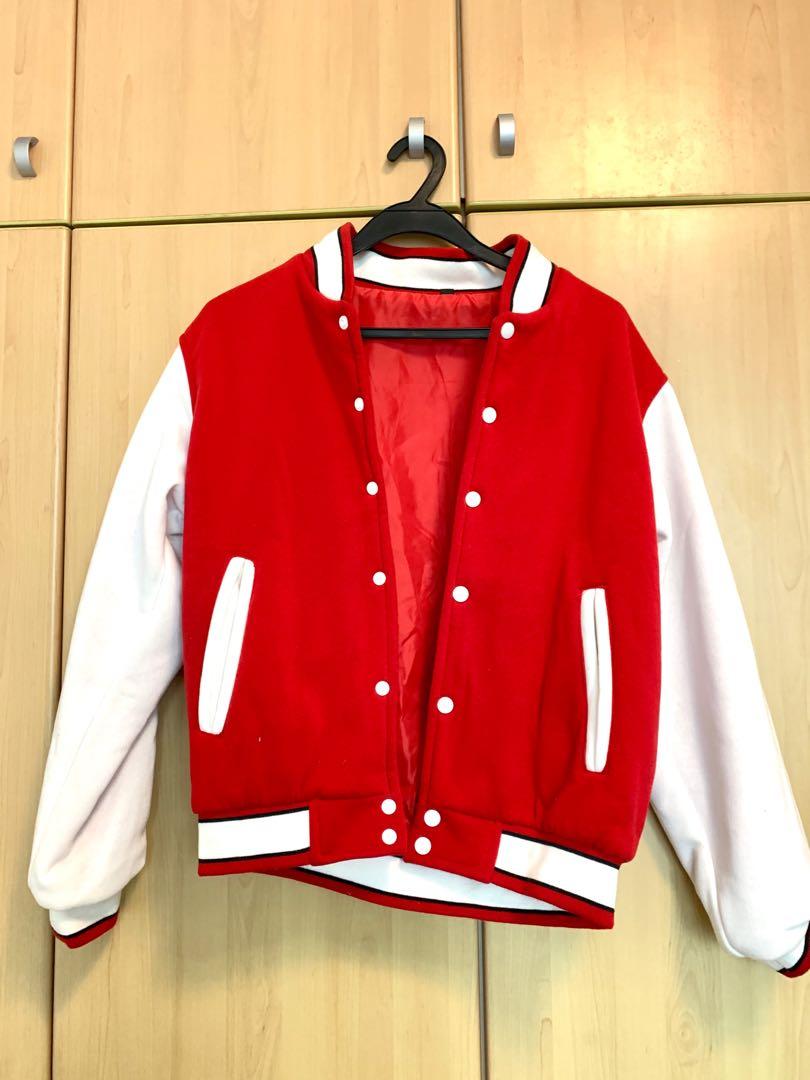 Red and white bomber store jacket mens