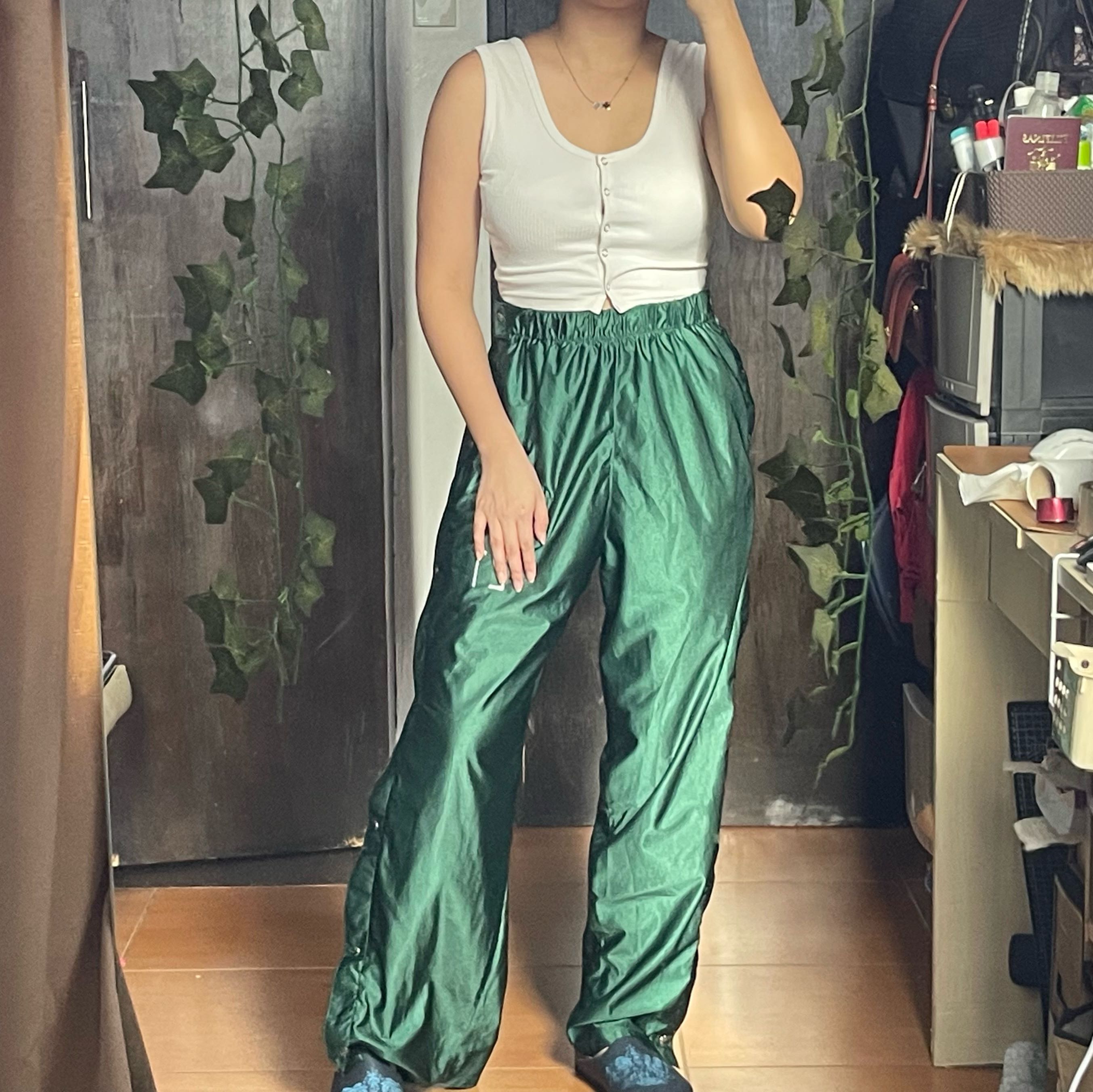 SILK GREEN SLIT JOGGING PANTS, Women's 