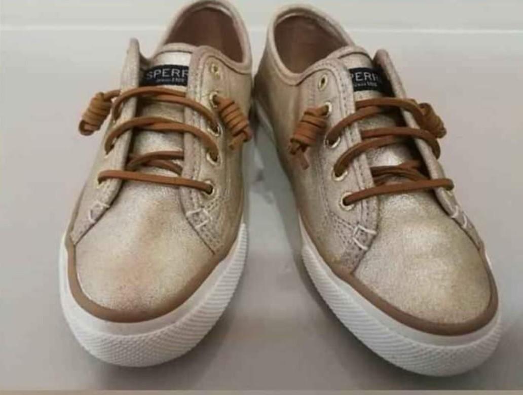 Sperry Top Sider Seacoast Metallic Gold Leather Boat Shoes Sneaker