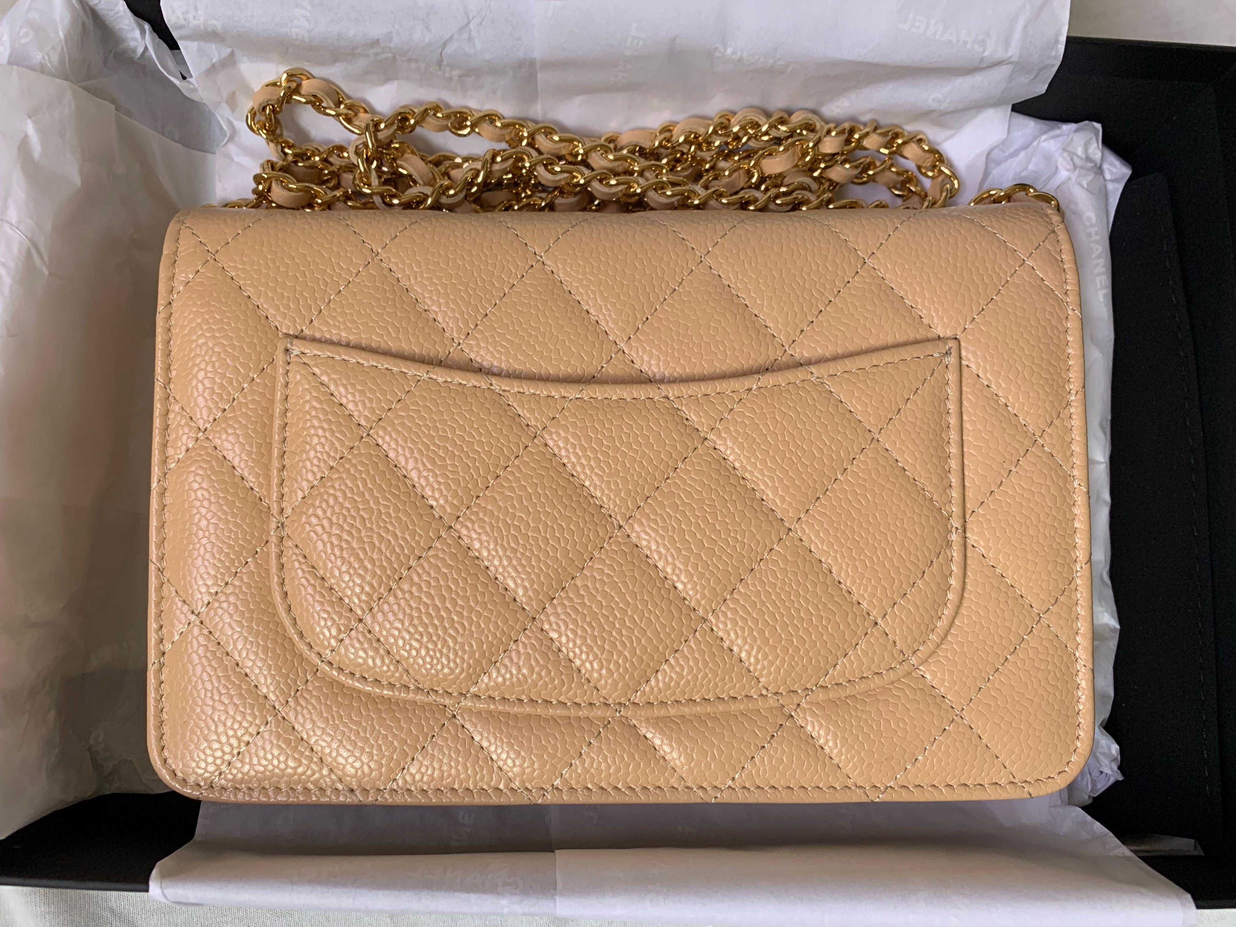 NIB 100%AUTH CHANEL 22C Beige Clair Caviar Leather Classic Wallet On Chain  WOC