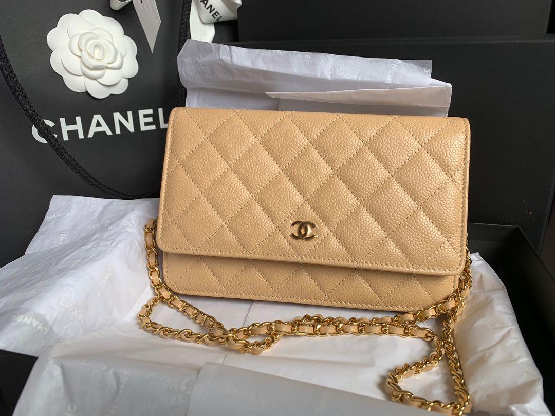 SUPER RARE Chanel Classic Beige Claire Caviar Wallet on Chain woc