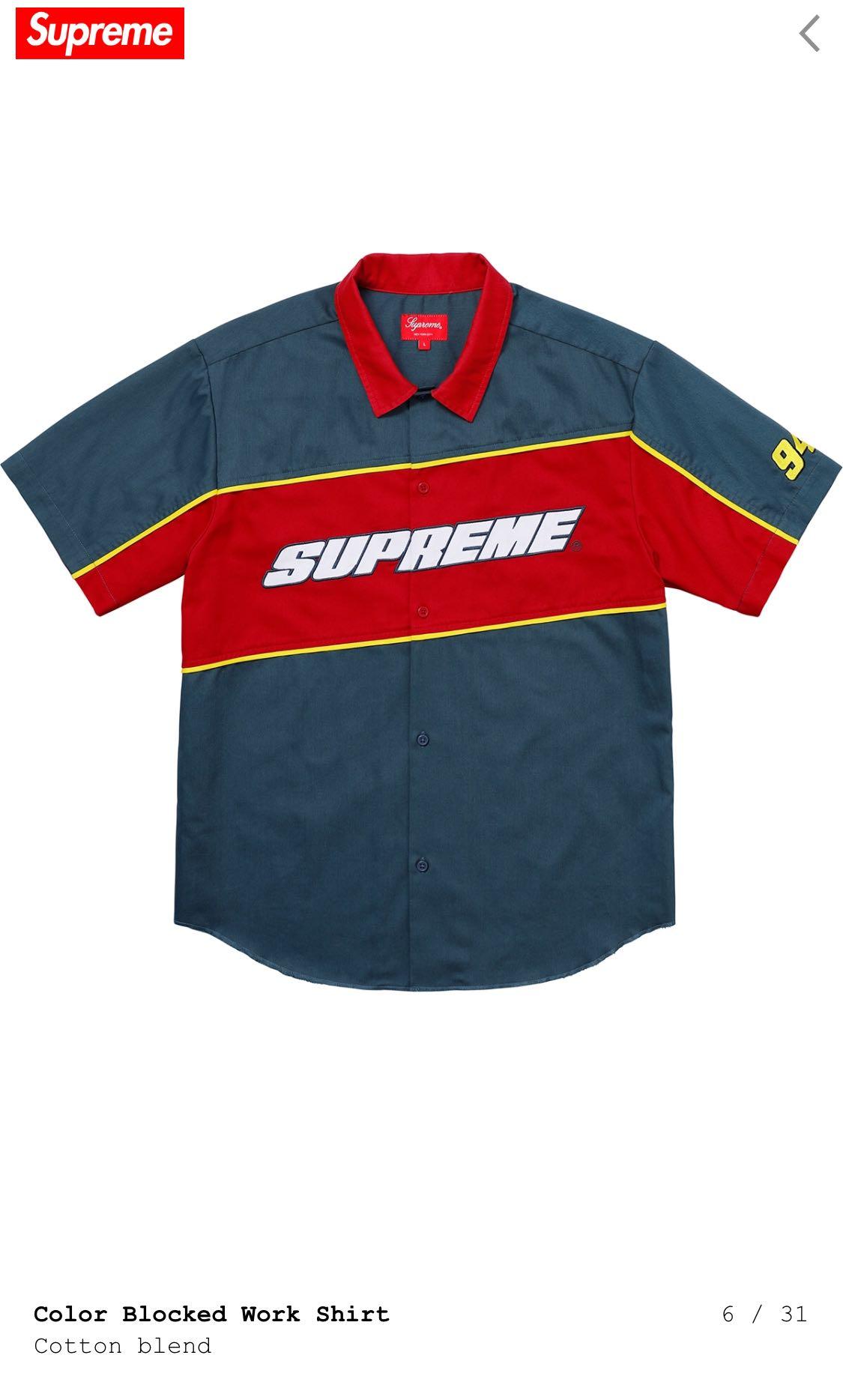 Supreme colour blocked work shirt Navy, 男裝, 上身及套裝, T-shirt