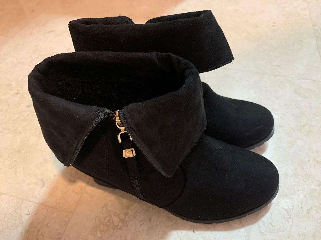 suede black block heel boots