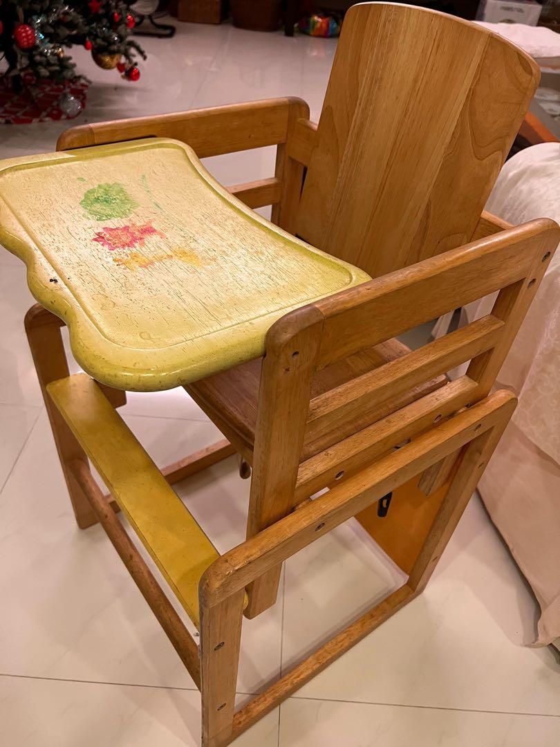 Wooden high chair with table sale
