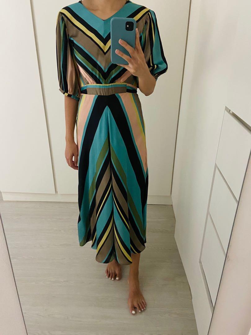 zara satin striped dress Zara Studio Dress Stripes Buttons Midi Striped Shift Tube Dress Buttons Satin