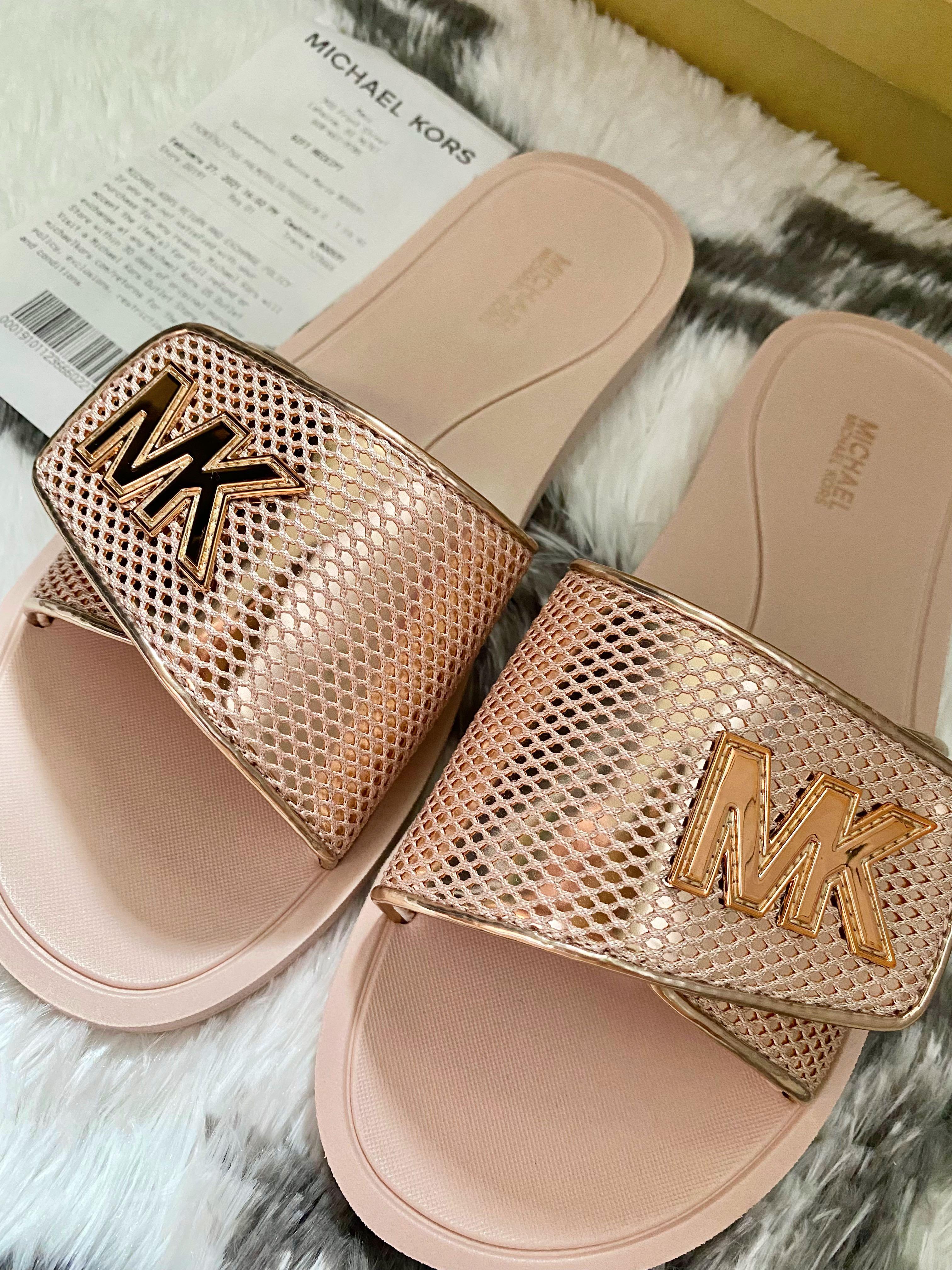 Michael kors shop rose gold slides