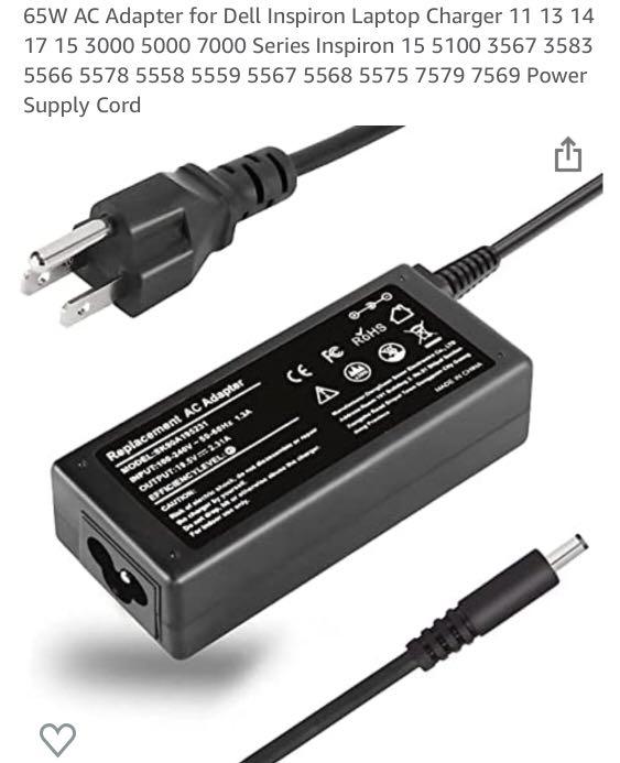 AMSK 65W AC Adapter For Dell Inspiron 11 3000 Series (3147, 3162, 3452, 3458) Laptops