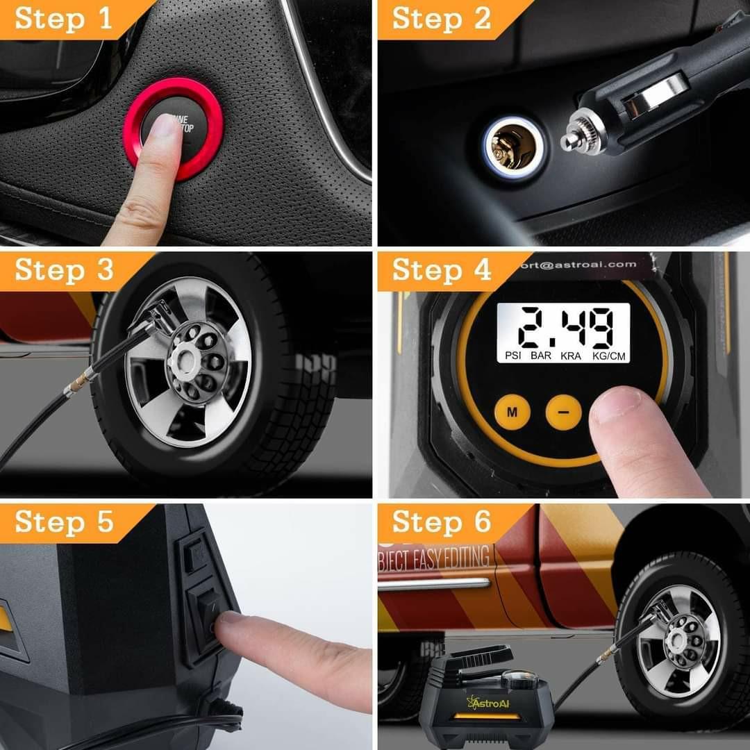  AstroAI Tire Inflator Portable Air Compressor Air Pump for  Tires - Car Accessories, 12V DC Auto Pump with Digital Pressure Gauge,  100PSI with Emergency LED Light for Bicycle, Balloons : Automotive