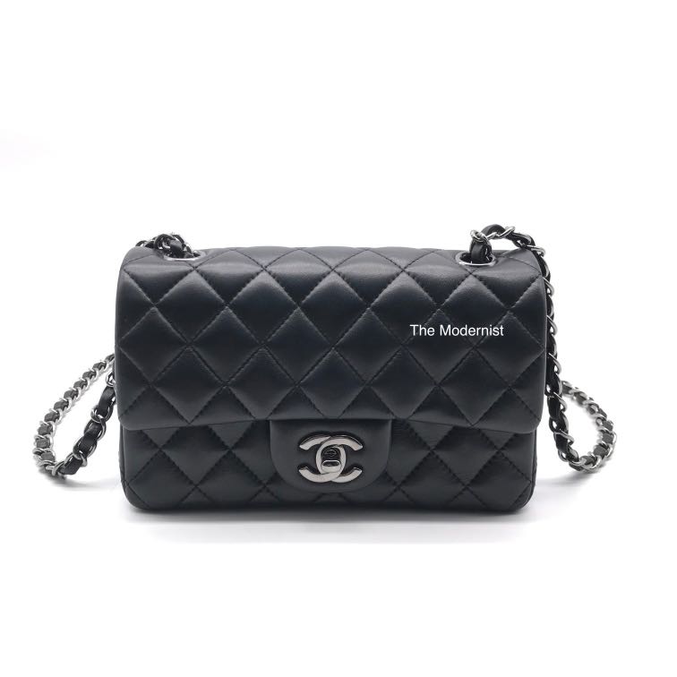 CHANEL Lambskin Quilted Mini Rectangular Flap So Black 1271356