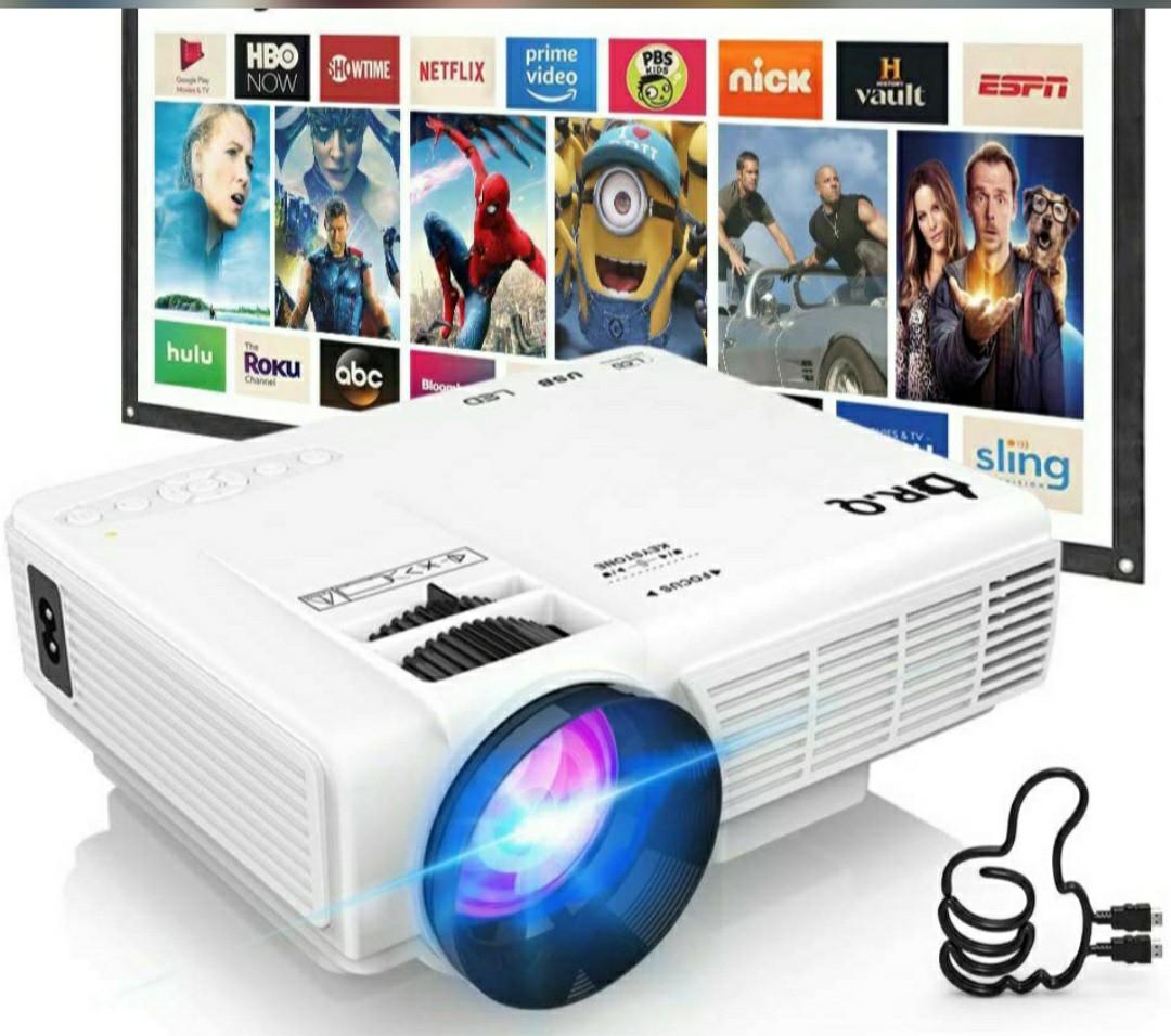 Games QKK Portable LCD Projector 2800 Brightness AV TV Stick Compatible with Smartphone HDMI Full HD 1080P Supported 100 Projector Screen Included Indoor & Outdoor Projector for Home Theater 