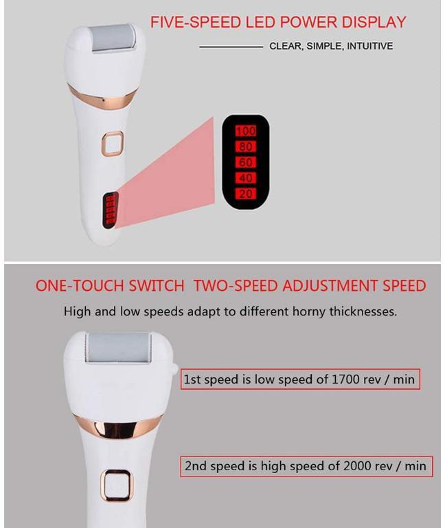 Electric Foot File, DIOZO Rechargeable Waterproof Hard Skin Remover with 3 Rollers and 2 speeds