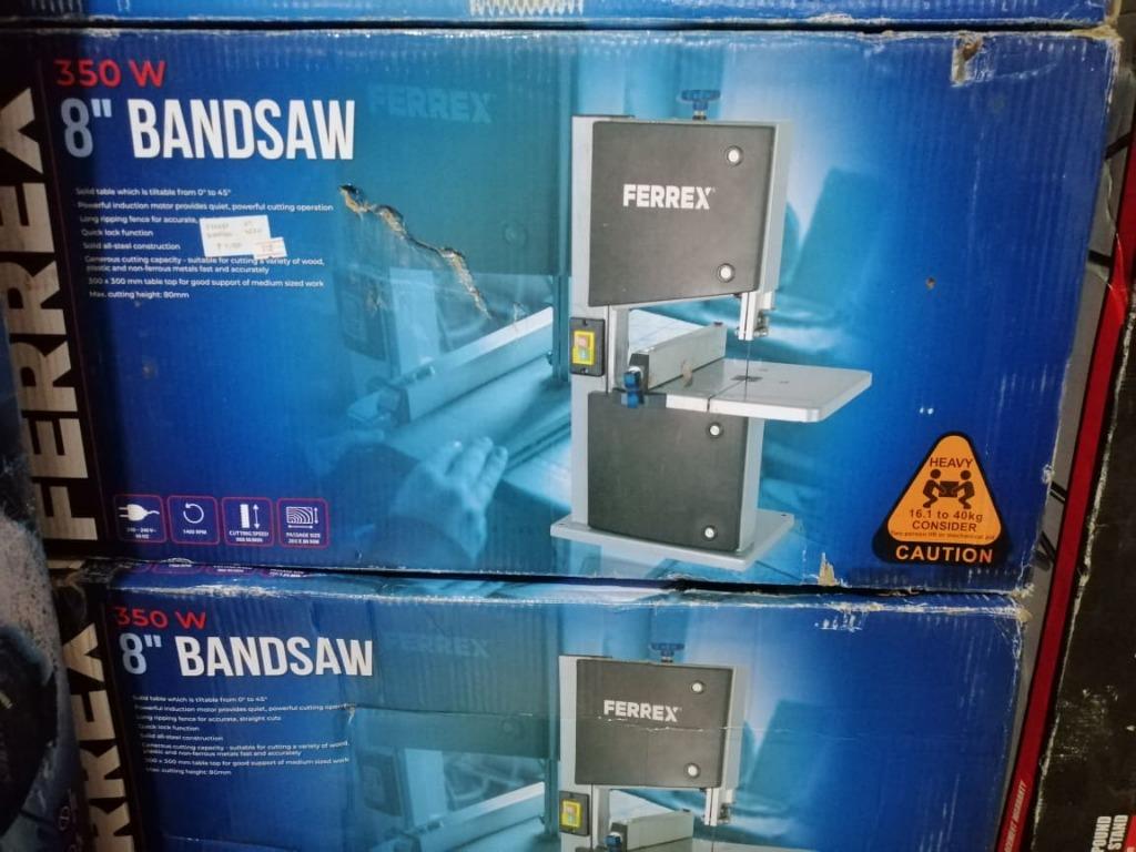 Ferrex 350W 8" Bandsaw (Category: Construction Tools & Equipment) located in San Pedro. Submitted by aus-plus (Listing ID 1126014321, Image 3). Description: -solid table which tiltabe from 0 degrees to 45 degrees -powerful induction motor provides quiet,powerful cutting operation -long ripping fence for accurate,straight cuts -quick lock function -solid all steel construction generous cutting capacity -300 x 300mm table top for good support of me