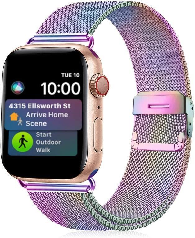 Funbiz Metal Strap Compatible with Apple Watch 40mm 42mm Flexible Breathable Stainless Steel Mesh Bracelet Smartwatch Replacement Band for iWatch Series SE 6 5 4 3 2 1 40 42mm Colorful 1386 Mobile Pho...