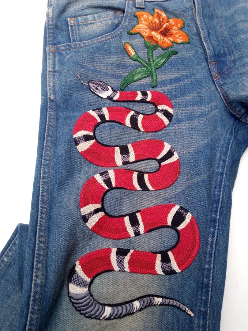 Gucci Snake Embroidered Jeans in Black  Lyst