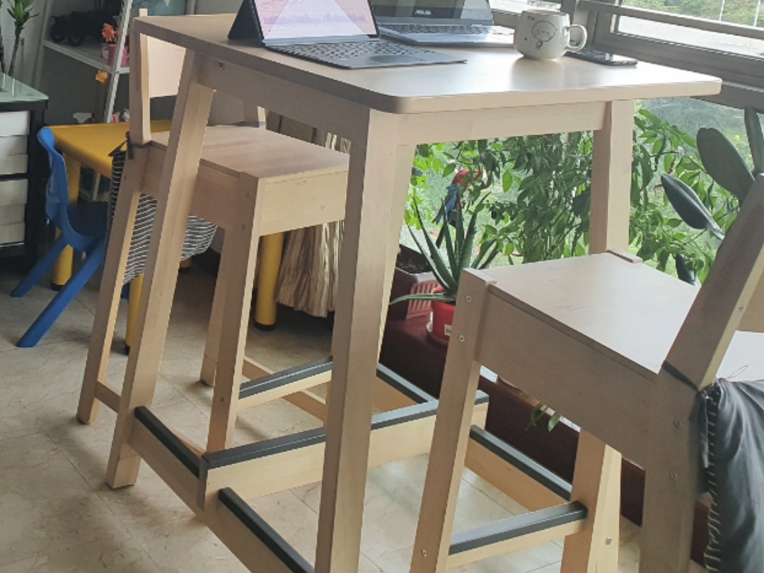 Ikea High Table with 2 high chairs., Furniture & Home Living, Furniture