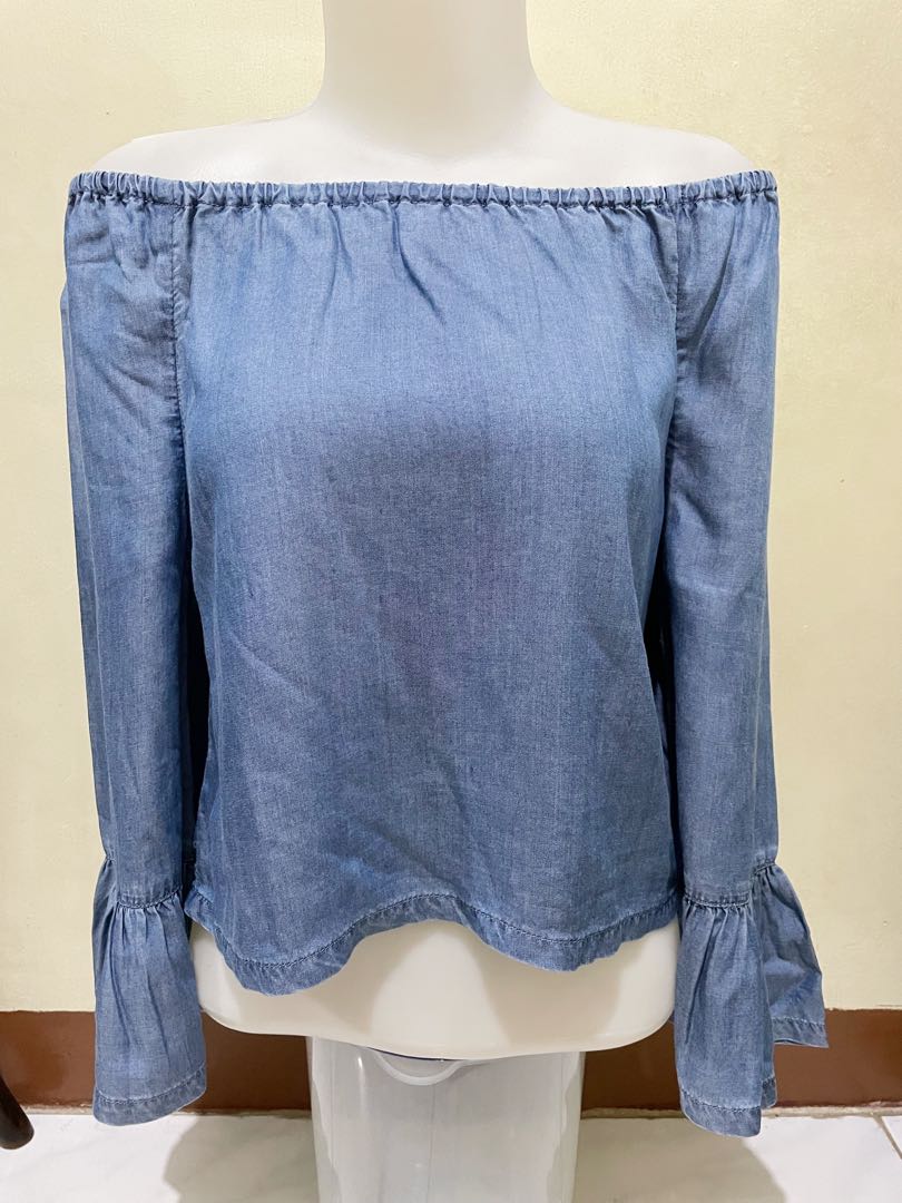 H\u0026M Denim Off Shoulder, Fesyen Wanita 