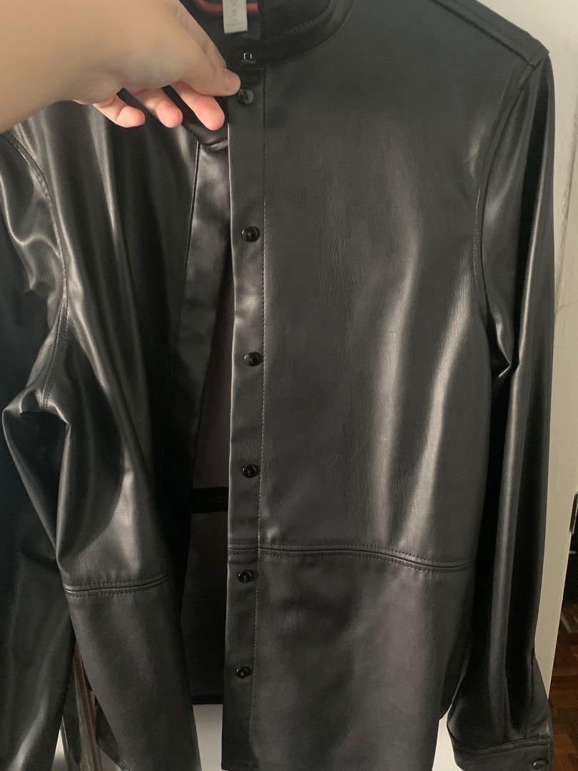 H M leather shirt jacket Women s Fashion Coats Jackets and