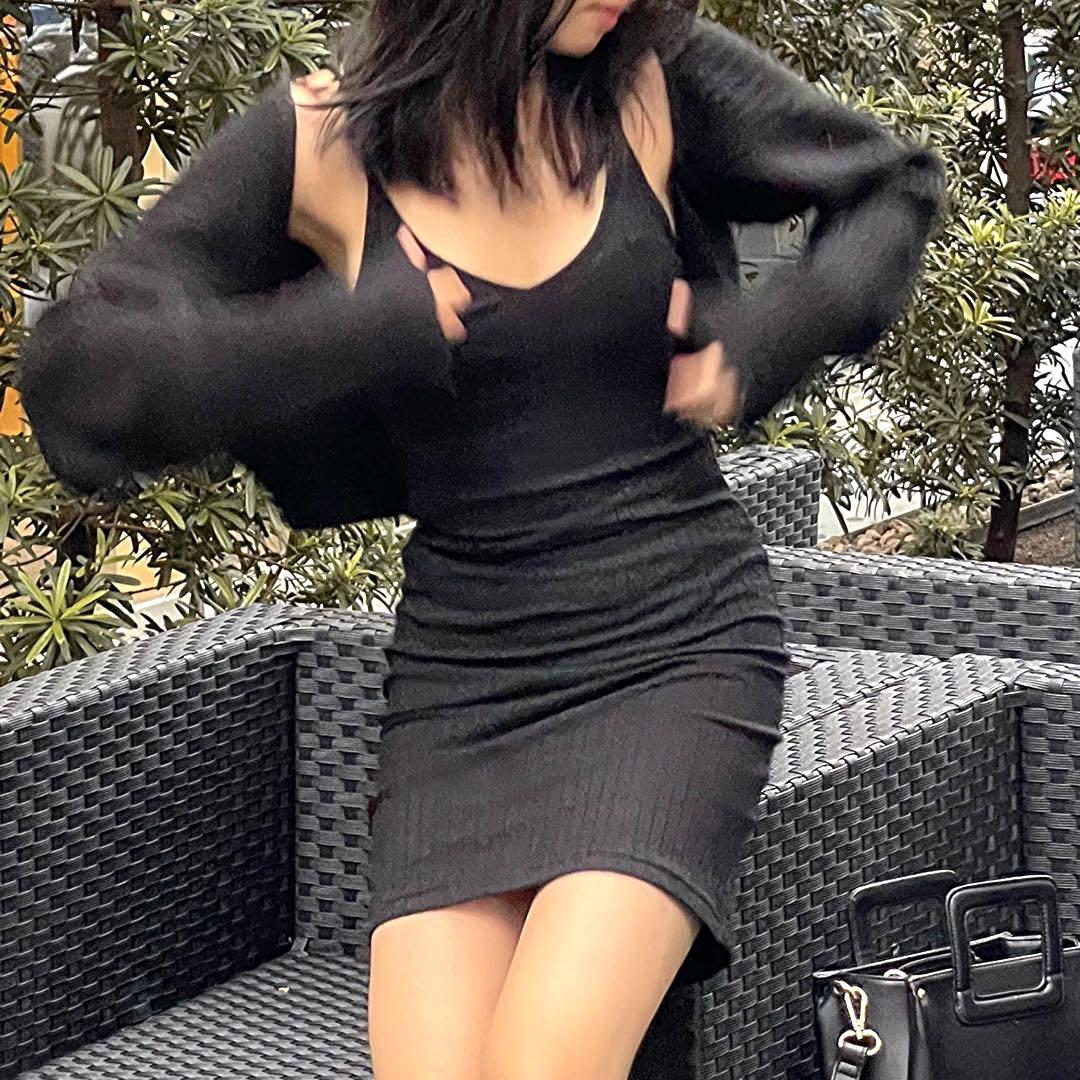 h\u0026m ribbed v neck dress bodycon black 