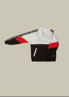 "I do not seek, i find" black and red windbreaker hoodie