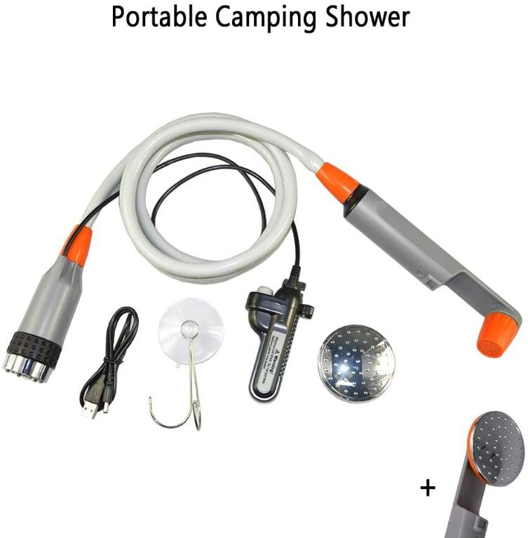 LUOOV Upgraded Portable Camping Shower, Compact Shower Pump with Dual Detachable USB Rechargeable Batteries, Handheld Outdoor Shower Head for Camping, Hiking, Traveling Use Portable Shower 