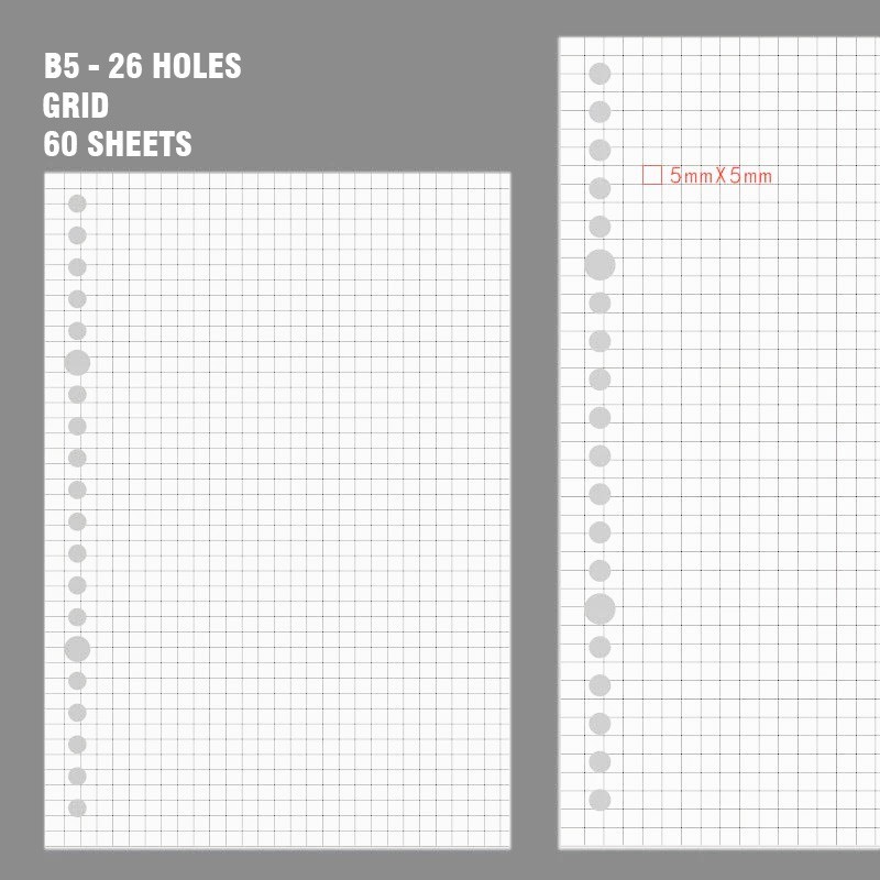 Loose Leaf Binder GRID Refill B5 (26 Holes), Hobbies & Toys, Stationary