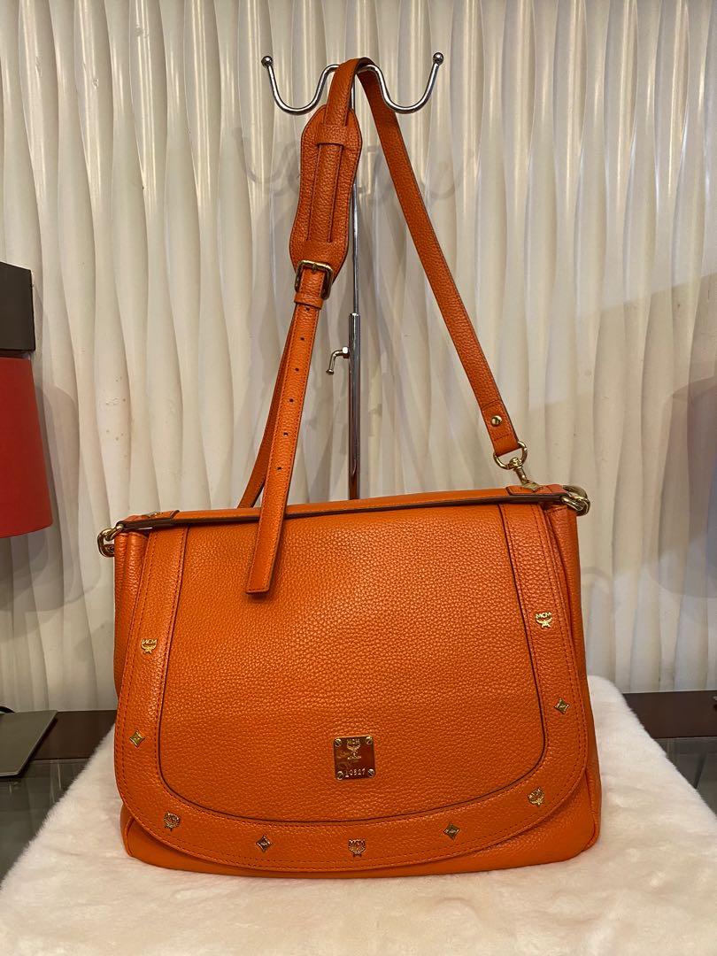 Auth MCM Orange Leather Messenger or Shoulder Bag (2 Way)