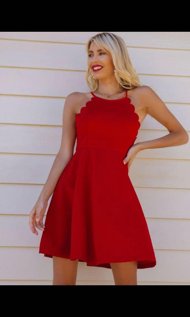 New and Unused SHEIN Red Scallop Fit and Flare Mini Dress Women s