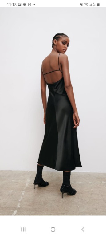 New BNWT Zara Satin Midi Dress in Black Women s Fashion Dresses