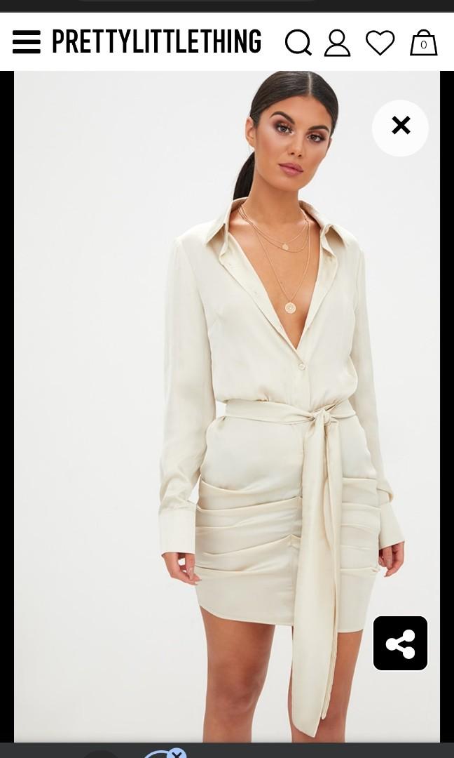 Champagne satin sale ruched shirt dress