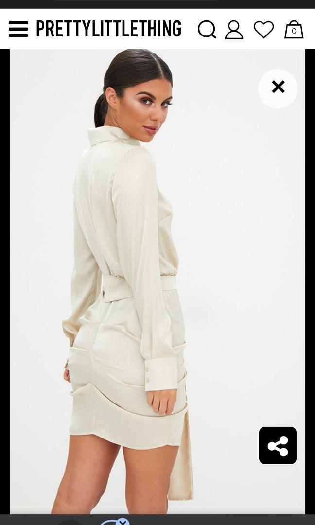 Champagne satin sale ruched shirt dress