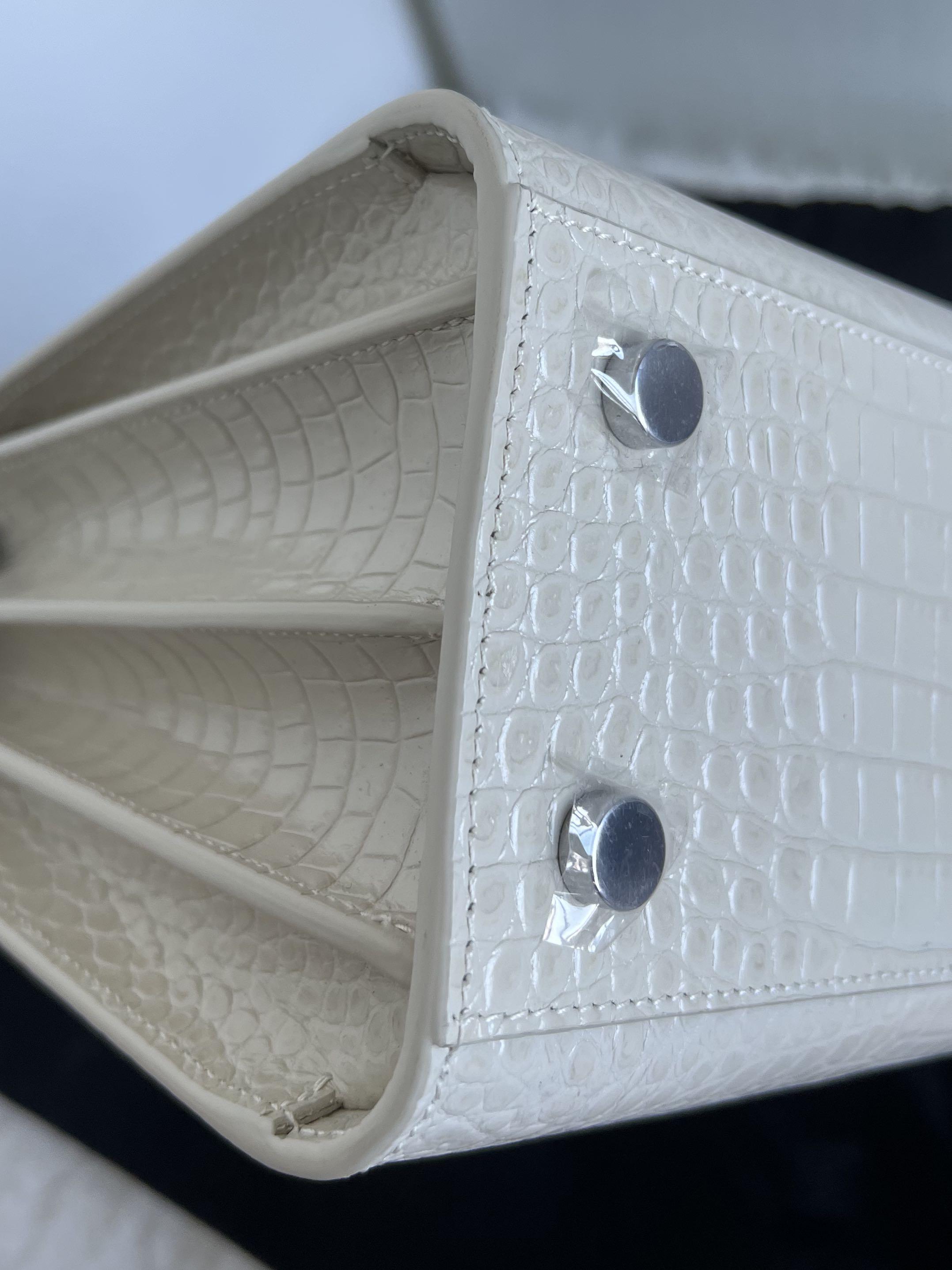 Saint Laurent White Croc Embossed Leather Baby Classic Sac De Jour Tote at  1stDibs