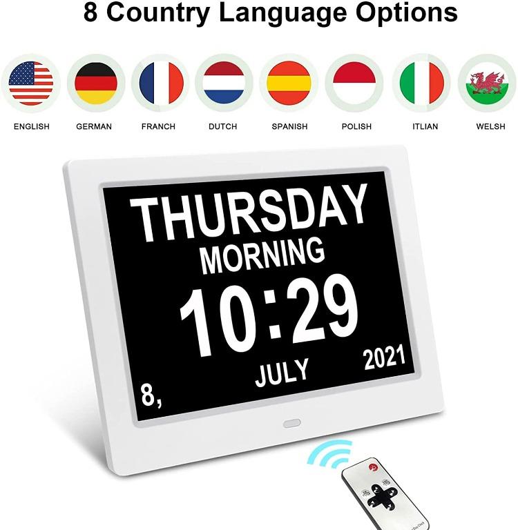 SSA 8 Inch Digital Alarm Clock, Digital Calendar Day Clock for Dementia, Low Visibility Read