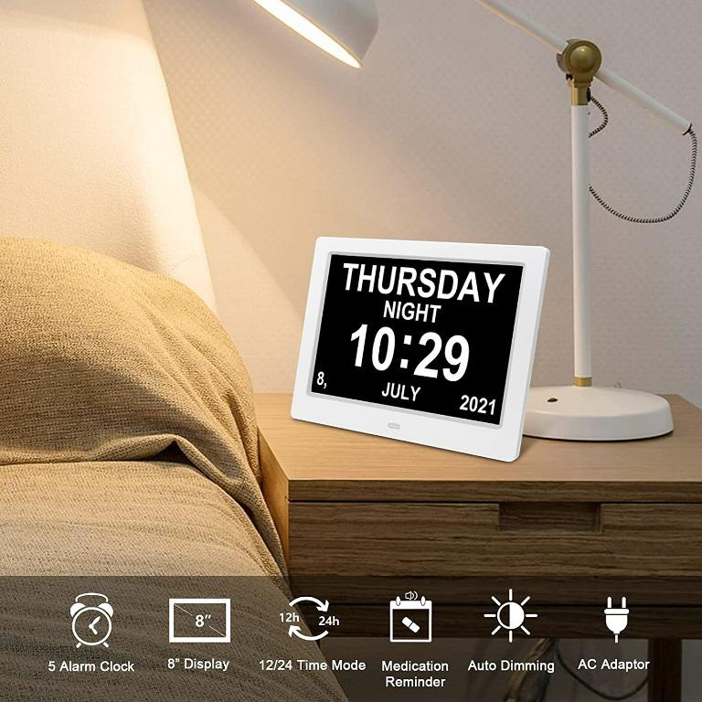 SSA 8 Inch Digital Alarm Clock, Digital Calendar Day Clock for Dementia, Low Visibility Read