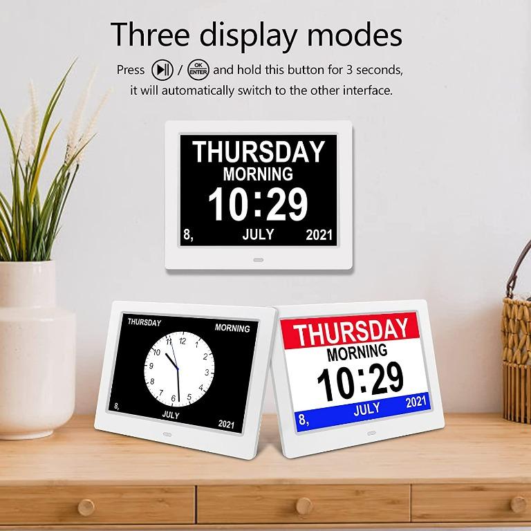 SSA 8 Inch Digital Alarm Clock, Digital Calendar Day Clock for Dementia, Low Visibility Read