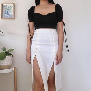 Third Form button up white midi skirt