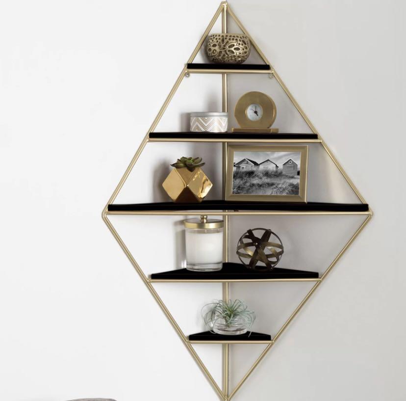 White & Gold Corner Shelf, Furniture & Home Living, Furniture, Shelves