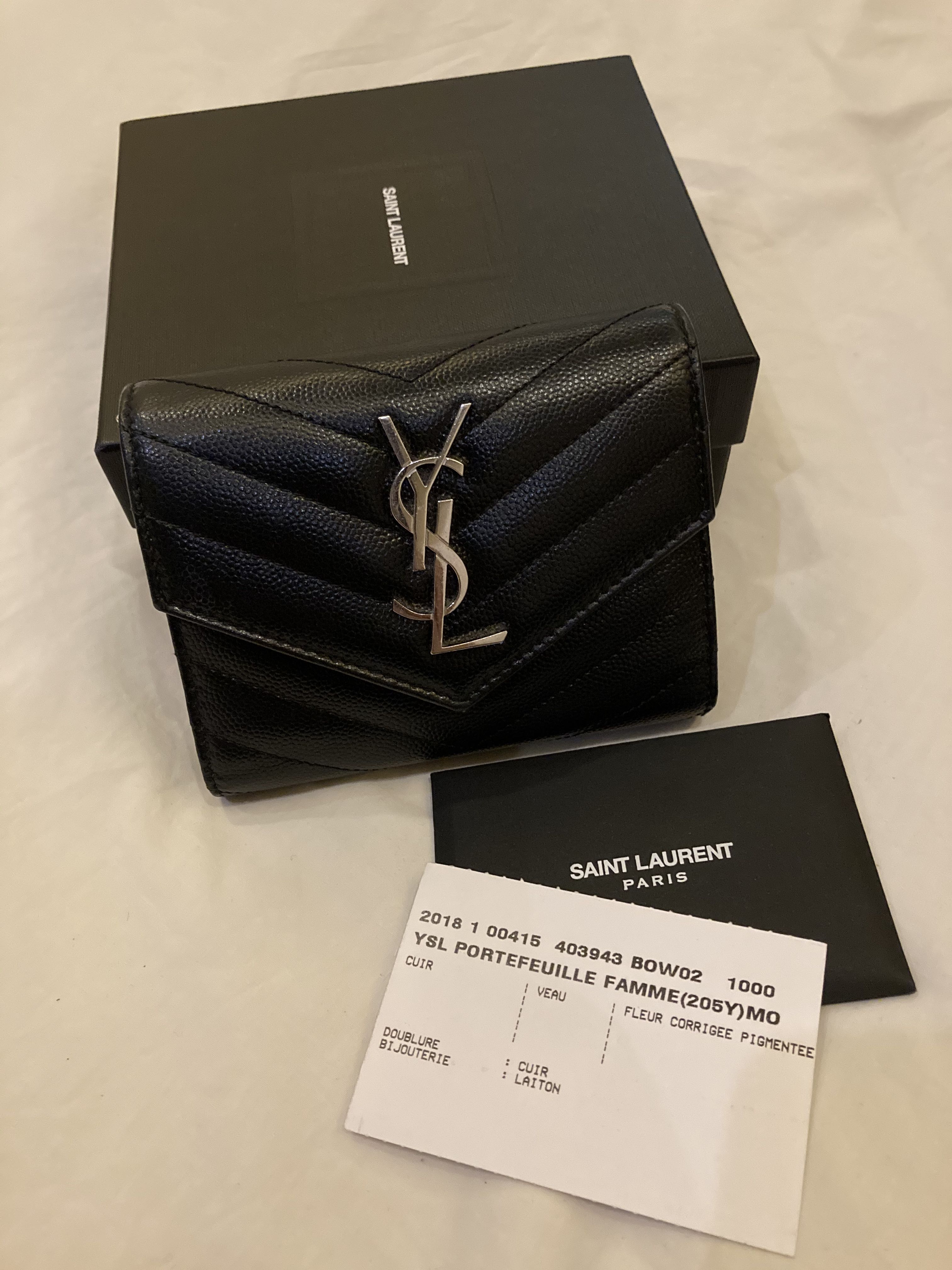 YSL Quilted Trifold Wallet, Luxury, Bags & Wallets on Carousell