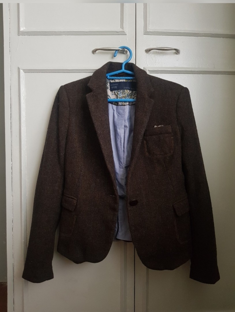 Zara tweed jacket with elbow patch, Women's Fashion, Coats, Jackets and