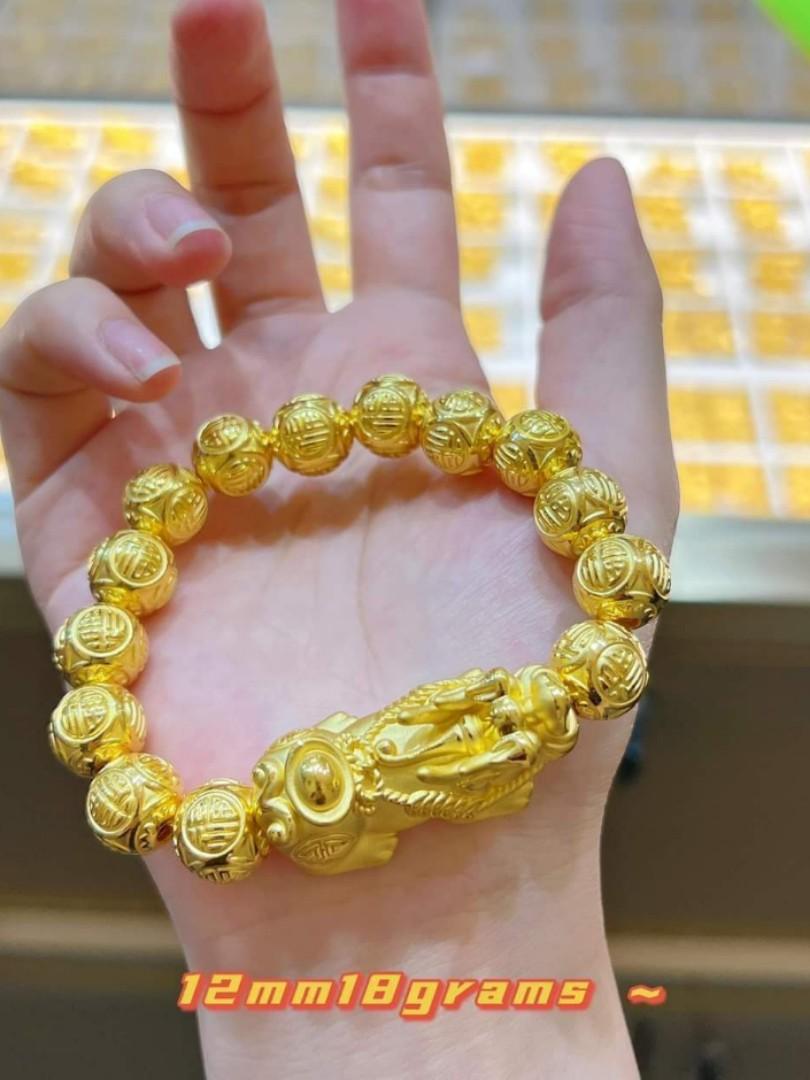 UHV845 Old Hong Kong wanzu genuine pure gold bracelet non-fading women's  lucky beads glossy round beads gold bracelet adjustable | Lazada PH
