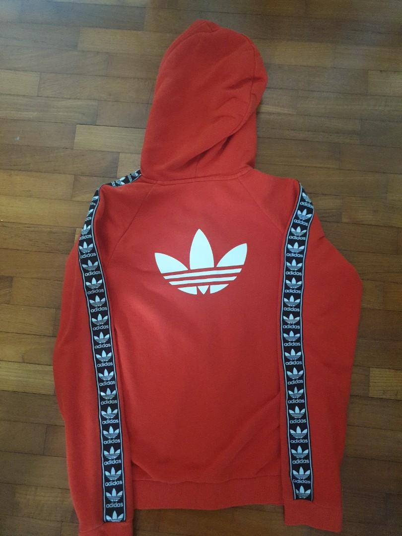 Adidas tape hoodie top red