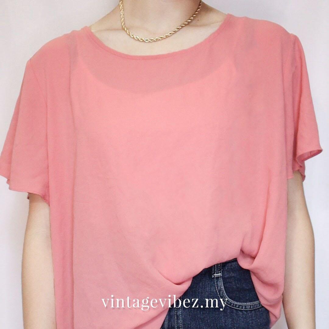 Ann Taylor Branded Pastel Pink Short Sleeves Chiffon Blouse/Top